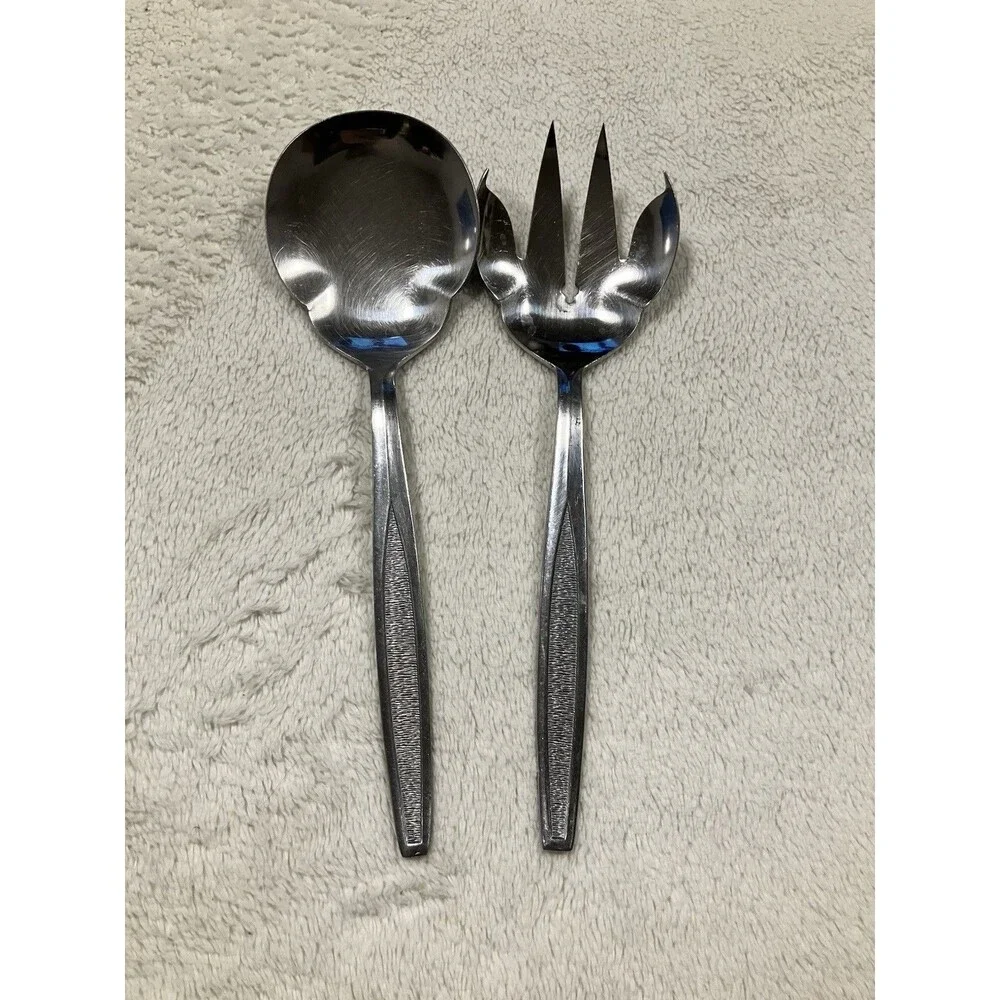 Vintage Mid Century Modern Large Serving Salad Fork And Spoon Set